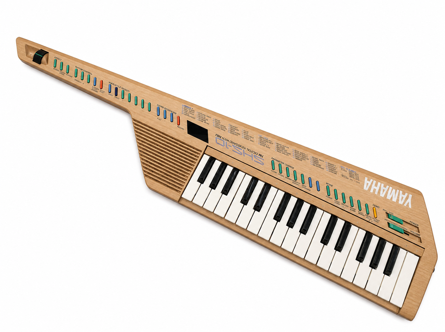 a wood and ivory keytar